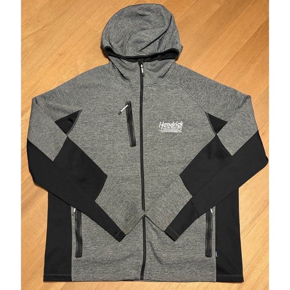 Hendrick Motorsports Jacket Full Zip Soft Shell Hooded Gray Black Pockets 2XL